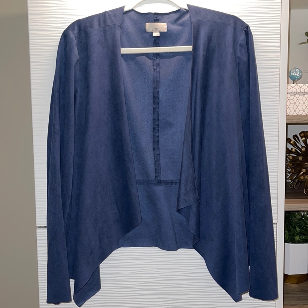 Loft beautiful blue suede like cardigan